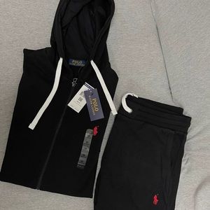 Polo Ralph Lauren sweatsuit size small black with red logo joggers set